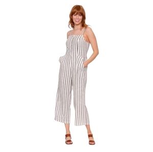Old Navy Button  Front Linen Blend Wide Leg Striped Jumpsuit Size XS